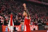 Bayern Munich's Luis Díaz celebrates after a goal against Atalanta Bergamo, Wednesday, March 18, 2026, in Munich, Germany. (Tom Weller/dpa via AP)