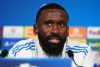 Real Madrid's Antonio Rudiger attends a press conference in Manchester, England, Monday March 16, 2026. (Martin Rickett/PA via AP)