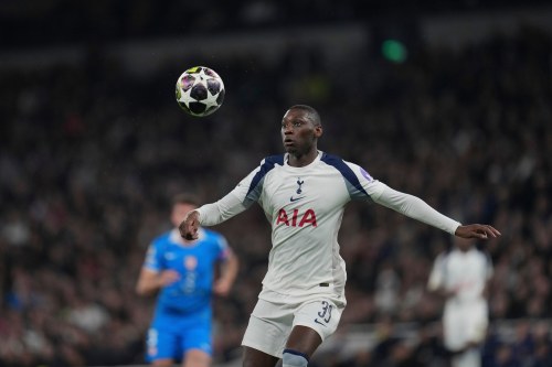 Tottenham's Randal Kolo Muani controls the ball during the Champions League round of 16, second leg soccer match between Tottenham and Atletico Madrid in London, England, Wednesday, March 18, 2026. (AP Photo/Kin Cheung)