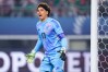 FILE - Mexico goalkeeper Guillermo Ochoa yells instructions from the goal during the second half of a CONCACAF Nations League final soccer match against the United States, March 24, 2024, in Arlington, Texas. (AP Photo/Julio Cortez, File)