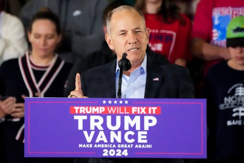 Rep. Lloyd Smucker, R-Pa., speaks at a campaign rally on Monday, Nov. 4, 2024, in Newtown, Pa. (AP Photo/Mark Schiefelbein)