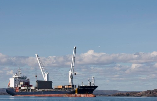 The cargo ship Rosaire A Desgagnes unloads its cargo to be transported into Iqaluit, Aug. 18, 2009. Adrian Wyld/TCPI/The Canadian Press
