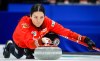 Team Canada skip Kerri Einarson delivers a stone against Australia at the World Women’s Curling Championship in Calgary, Friday, March 20, 2026.  THE CANADIAN PRESS/Jeff McIntosh