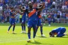 FC Cincinnati forward Kevin Denkey, center, celebrates after a win in an MLS soccer match against CF Montréal, Sunday, March 22, 2026, in Cincinnati. (AP Photo/Kareem Elgazzar)
