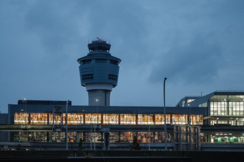 FILE - A control tower is seen at Laguardia International Airport on Saturday, Nov. 8, 2025, in New York. (AP Photo/Olga Fedorova, File)