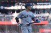 New York Yankees' Aaron Judge reacts after striking out against the San Francisco Giants during the first inning of a baseball game in San Francisco, Wednesday, March 25, 2026. (AP Photo/Jeff Chiu)