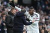 FILE - Fulham's Issa Diop speaks to Fulham's head coach Marco Silva during the English Premier League soccer match between Fulham and Liverpool in London, on Jan. 4, 2026. (AP Photo/Alastair Grant, File)
