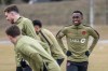 Canadian defender Richie Laryea (right) takes a breather during a practice session at BMO Training Ground in Toronto on March 24, 2026. THE CANADIAN PRESS/Eduardo Lima
