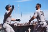 New York Yankees' Giancarlo Stanton, left, is congratulated by Aaron Judge after hitting a home run during the sixth inning of a baseball game against the San Francisco Giants in San Francisco, Friday, March 27, 2026. (AP Photo/Jeff Chiu)