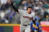 Cleveland Guardians' Chase DeLauter runs the bases after hitting a solo home run against the Cleveland Guardians during the first inning of a baseball game, Friday, March 27, 2026, in Seattle. (AP Photo/Lindsey Wasson)