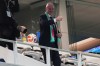 FIFA President Gianni Infantino gives a thumbs-up to fans during a World Cup playoff semifinal soccer match between New Caledonia and Jamaica in Guadalajara, Mexico, Thursday, March 26, 2026. (AP Photo/Eduardo Verdugo)
