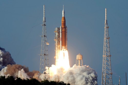 NASA's Artemis II moon rocket lifts off from the Kennedy Space Center's Launch Pad 39-B Wednesday, April 1, 2026, in Cape Canaveral, Fla. (AP Photo/Chris O'Meara)