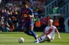 Barcelona's Marcus Rashford in action in front of Rayo's Isi Palazon during a La Liga soccer match between Barcelona and Rayo Vallecano in Barcelona, Spain, Sunday, March 22, 2026. (AP Photo/Joan Monfort)