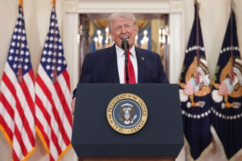 President Donald Trump speaks about the Iran war from the Cross Hall of the White House on Wednesday, April 1, 2026, in Washington. (AP Photo/Alex Brandon, Pool)