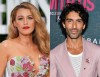This combination of images shows Blake Lively at the London screening of the film 