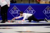 Canada's Matt Dunstone delivers a stone during a quarterfinal match against Italy at the world men's curling championships on April 3, 2026, in Ogden, Utah. (AP Photo/Tyler Tate)