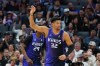 Sacramento Kings center Dylan Cardwell (32) gestures after making a basket during the first half of an NBA basketball game against the New Orleans Pelicans, Friday, April 3, 2026, in Sacramento, Calif. (AP Photo/Alan Greth)