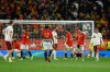 Spain's and Egypt players react at the end of the international friendly soccer match between Spain and Egypt in Barcelona, Spain, Tuesday, March 31, 2026. (AP Photo/Joan Monfort)
