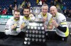 Team Manitoba-Dunstone, from left to right, Matt Dunstone,, Colton Lott , EJ Harnden, Ryan Harden with the Tankard and their gold medals at the Montana's Brier Canadian men's curling championship, in St. John's, N.L., on Sunday, March 8, 2026. THE CANADIAN PRESS/Paul Daly