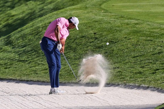 Sudarshan Yellamaraju hits from the sand along the second fairway during the third round of The Players Championship golf tournament last Saturday, in Ponte Vedra Beach, Fla. (Gerald Herbert / The Associated Press)
