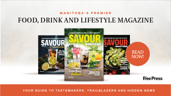 Three Savour Manitoba magazine covers promoting a food, drink, and lifestyle publication.