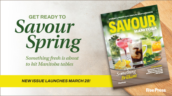 Savour Manitoba Spring issue cover featuring colourful mixed drinks on a table.