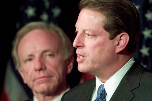 Doug Mills / The Associated Press Files
                                Democratic presidential candidate Vice-President Al Gore (right) delivers a brief statement in Nashville, Tenn., on the ongoing vote recount in Florida, as his running mate Sen. Joseph Lieberman, D-Conn., watches in a 2008 file photo.