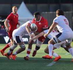 Supplied
                                The Canadian men&rsquo;s rugby team battles against the U.S. men&rsquo;s squad during a match on Aug. 22, 2025. The team will play an international match in Winnipeg on July 18, 2026, for the first time in more than three decades.