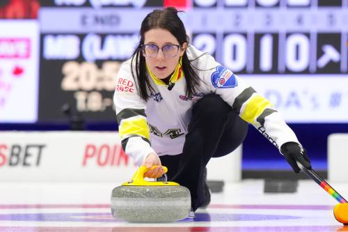 Chris Young / The Canadian Press
                                Selena Njegovan throws a stone during her team&rsquo;s session against Nova Scotia-Black at the Scotties Tournament of Hearts in January.