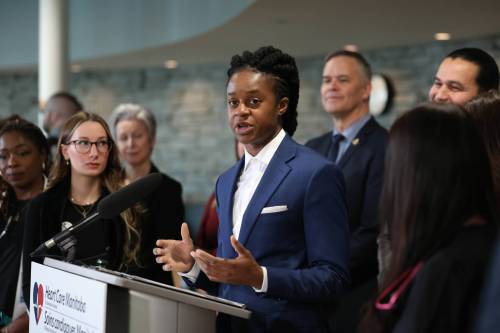 RUTH BONNEVILLE / FREE PRESS FILES
                                Health Minister Uzoma Asagwara speaks on Friday April 10, 2026. The Health Minister says they support the local efforts to recruit doctors.