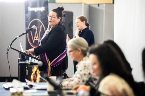 MIKAELA MACKENZIE / FREE PRESS
                                &ldquo;We&rsquo;re coming for change. We&rsquo;re coming for Indigenous-led health care and social services and justice, education &mdash; every sector,&rdquo; Monica Cyr said Friday.