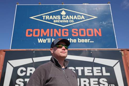 29042026 Will Lisson, President of Trans Canada Brewing, at the future location of the Winnipeg brewery’s Brandon location on Middleton Avenue just west of First Street North after the ground breaking for the brewery on Wednesday. (Tim Smith/The Brandon Sun)