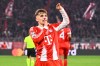 Bayern Munich's Lennart Karl celebrates his goal to make it 3-0 against Atalanta Bergamo, Wednesday, March 18, 2026, in Munich, Germany. (Tom Weller/dpa via AP)