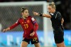 FILE - Referee Tori Penso, right, points to a penalty as Spain's Olga Carmona reacts during the final of Women's World Cup soccer between Spain and England at Stadium Australia in Sydney, Australia, Sunday, Aug. 20, 2023. (AP Photo/Rick Rycroft, File)