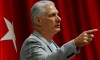 Cuban President Miguel Diaz-Canel delivers a welcome speech to participants of the 