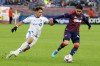 New England Revolution forward Luca Langoni, right, turns away from CF Montreal midfielder Wiki Carmona, left, in the second half of an MLS soccer match Saturday, April 4, 2026, in Foxborough, Mass. (AP Photo/Mark Stockwell)