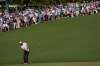 Scottie Scheffler chips to the green on the second hole during the second round of the Masters golf tournament at the Augusta National Golf Club, Friday, April 10, 2026, in Augusta, Ga. (AP Photo/David J. Phillip)