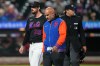 New York Mets pitcher Clay Holmes (35) leaves during the sixth inning of a baseball game against the Athletics Friday, April 10, 2026, in New York. (AP Photo/Frank Franklin II)