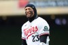 Minnesota Twins third baseman Royce Lewis celebrates after hitting a single to drive in a run in the fourth inning of a baseball game against the Tampa Bay Rays Friday, April 3, 2026, in Minneapolis. (AP Photo/Ellen Schmidt)