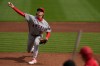 Los Angeles Angels pitcher George Klassen throws in the first inning of a baseball game against the Cincinnati Reds in Cincinnati, Saturday, April 11, 2026. (AP Photo/Carolyn Kaster)