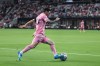Inter Miami forward Lionel Messi attacks with the ball in the first half during an MLS soccer match against the New York Red Bulls, Saturday, April 11, 2026, in Miami. (AP Photo/Peter Joneleit)