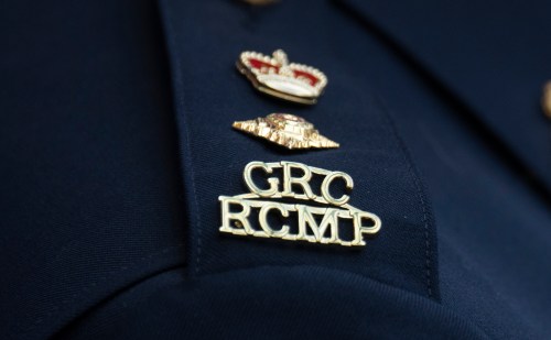 New Brunswick RCMP say they believe a fatal crash Monday evening north of Saint John was caused by a driver attempting to avoid a moose. The RCMP logo is seen at a news conference on June 24, 2023 in St. John’s. THE CANADIAN PRESS/Adrian Wyld