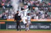 Detroit Tigers' Kevin McGonigle celebrates his home run against the Miami Marlins during the fifth inning of a baseball game Sunday, April 12, 2026, in Detroit. (AP Photo/Paul Sancya)