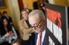 Senate Minority Leader Chuck Schumer, D-N.Y., listens during a news conference after a policy luncheon on Capitol Hill,Tuesday, April 14, 2026, in Washington. (AP Photo/Mariam Zuhaib)
