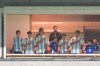 FILE - Argentina forward Lionel Messi, center top, watches from a box with family and friends at the start of an international friendly soccer match between Venezuela and Argentina, Oct. 10, 2025, in Miami Gardens, Fla. (AP Photo/Rebecca Blackwell, File)