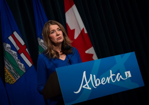 Alberta Premier Danielle Smith answers questions at a news conference in Calgary, on Friday, Feb. 20, 2026. THE CANADIAN PRESS/Todd Korol