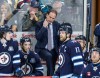 Winnipeg Jets head coach Scott Arniel reacts on the bench against the San Jose Sharks during third period NHL action in Winnipeg, Thursday, April 16, 2026. THE CANADIAN PRESS/John Woods