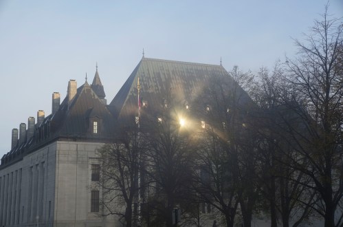 The Supreme Court of Canada is shrouded in fog in Ottawa on Friday, Nov. 4, 2022. THE CANADIAN PRESS/Sean Kilpatrick