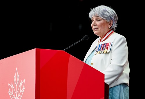 Gov. Gen. Mary Simon speaks during Canada Day celebrations at LeBreton Flats in Ottawa on Tuesday, July 1, 2025. THE CANADIAN PRESS/Spencer Colby