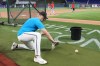 Miami Marlins' Kyle Stowers, who is recovering from a hamstring injury, does drills before a baseball game against the Cincinnati Reds, Monday, April 6, 2026, in Miami. (AP Photo/Lynne Sladky)
